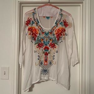Johnny Was white embroidered top